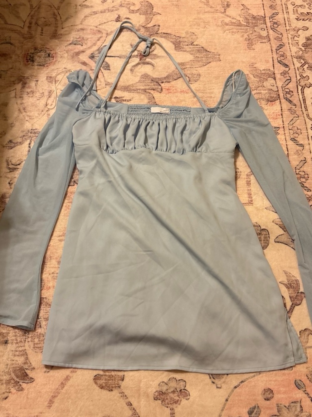 Ten Sixty Sherman Powder Blue Off-Shoulder Halter Mini Dress